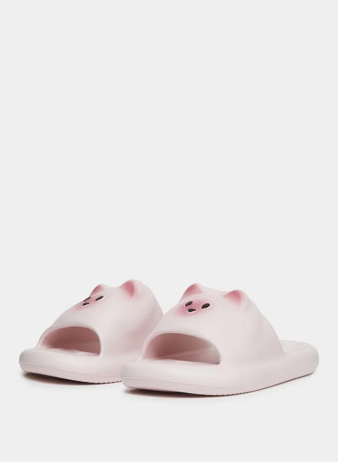 تايك تو شبشب حمام سادة مزين بوجه قطة مقاوم للانزلاق